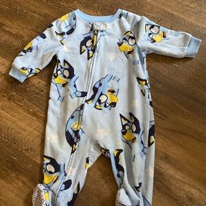 Blue and Yellow Footie Pajamas with Playful Animal Print